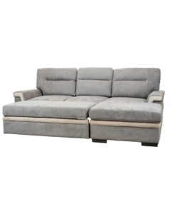 DIVANO LETTO ANGOLARE "ERIKA" IN TESSUTO GRIGIO CON PENISOLA A DESTRA, 254X92/165X102 CM